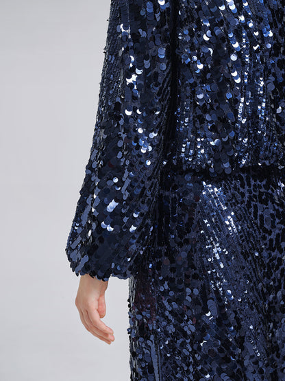 Balık Pulu Desenli Kısa Bluz