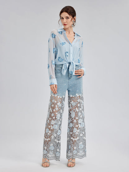 İpek Çiçek Nakışlı Gömlek