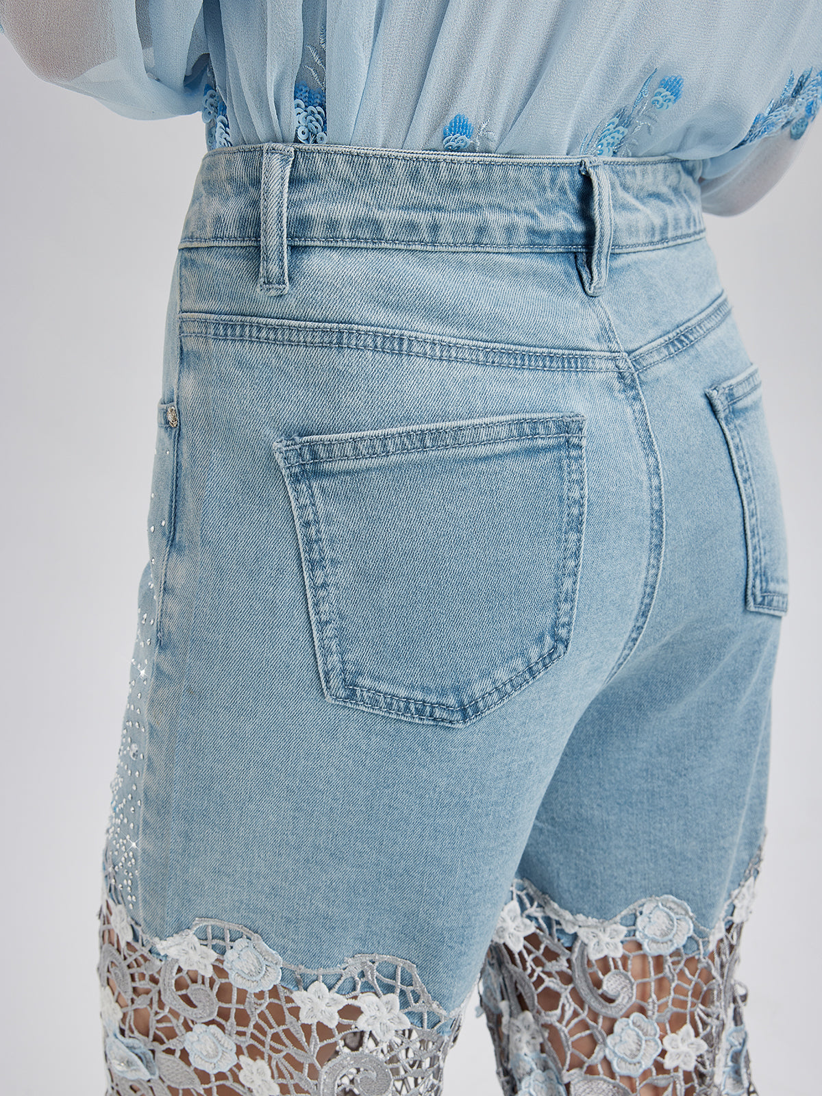 Şık Taşlı Dantelli Kot Pantolon