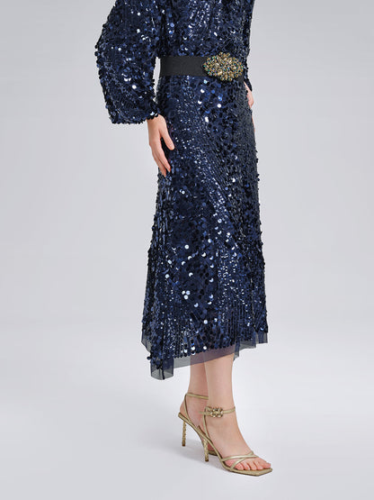 Balık Pulu Desenli Beli Lastikli Etek