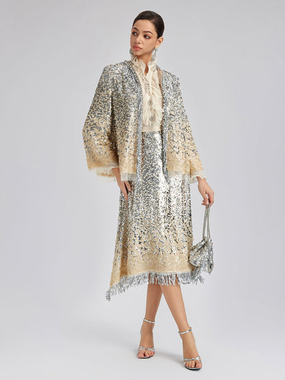 Gölgeli Pullu Püsküllü Beli Lastikli Etek