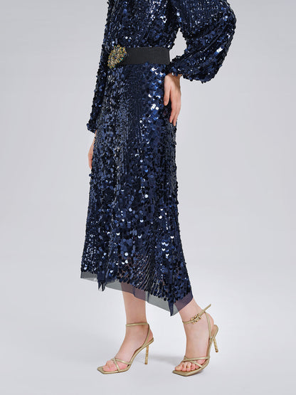 Balık Pulu Desenli Beli Lastikli Etek