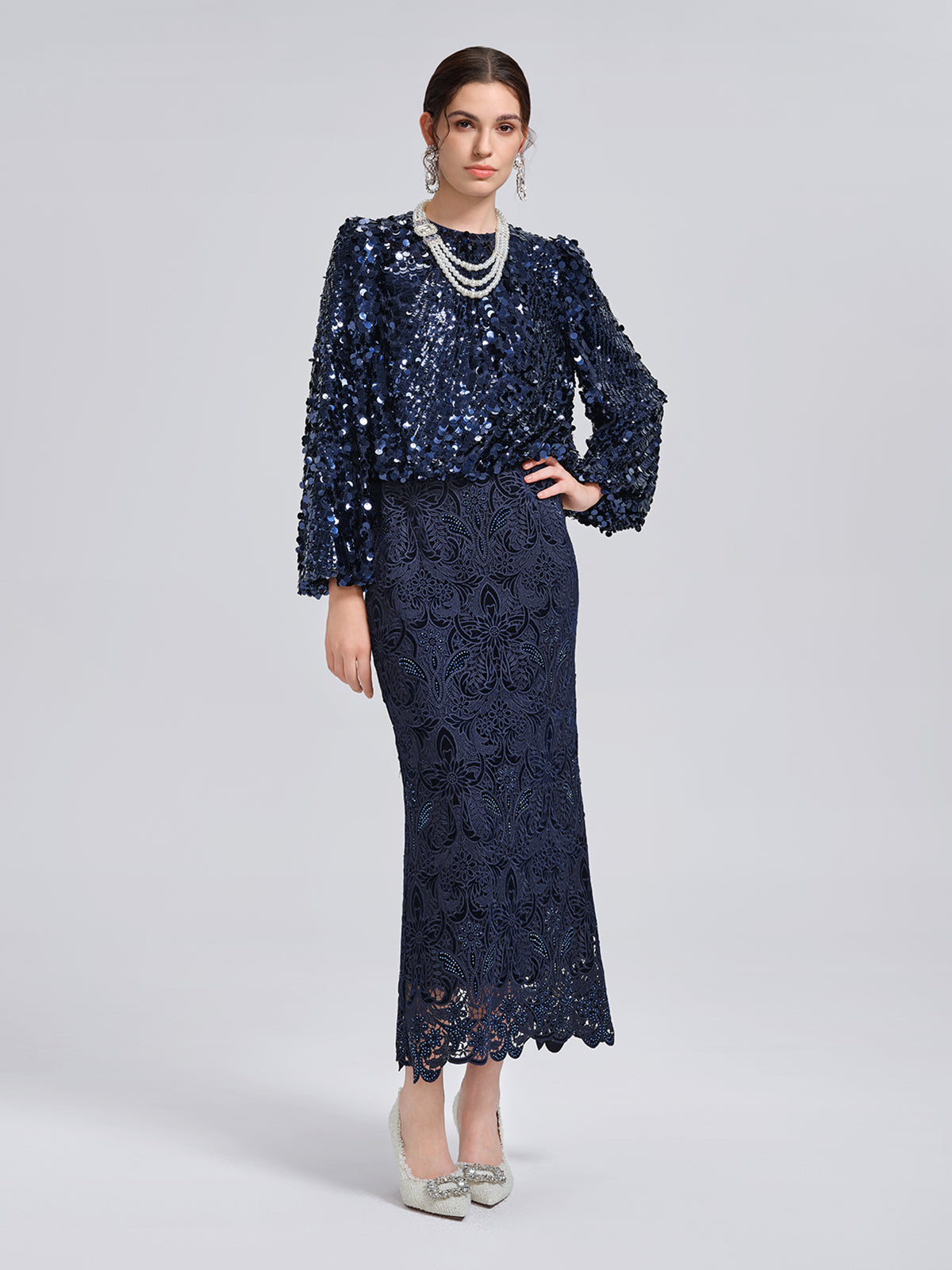 Balık Pulu Desenli Kısa Bluz