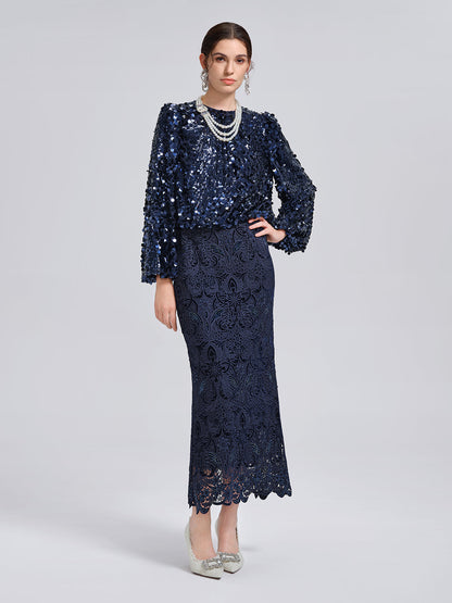 Balık Pulu Desenli Kısa Bluz