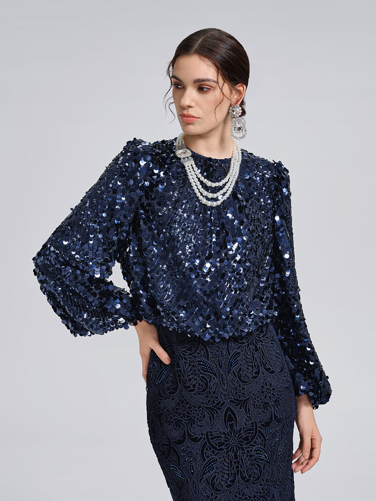 Balık Pulu Desenli Kısa Bluz