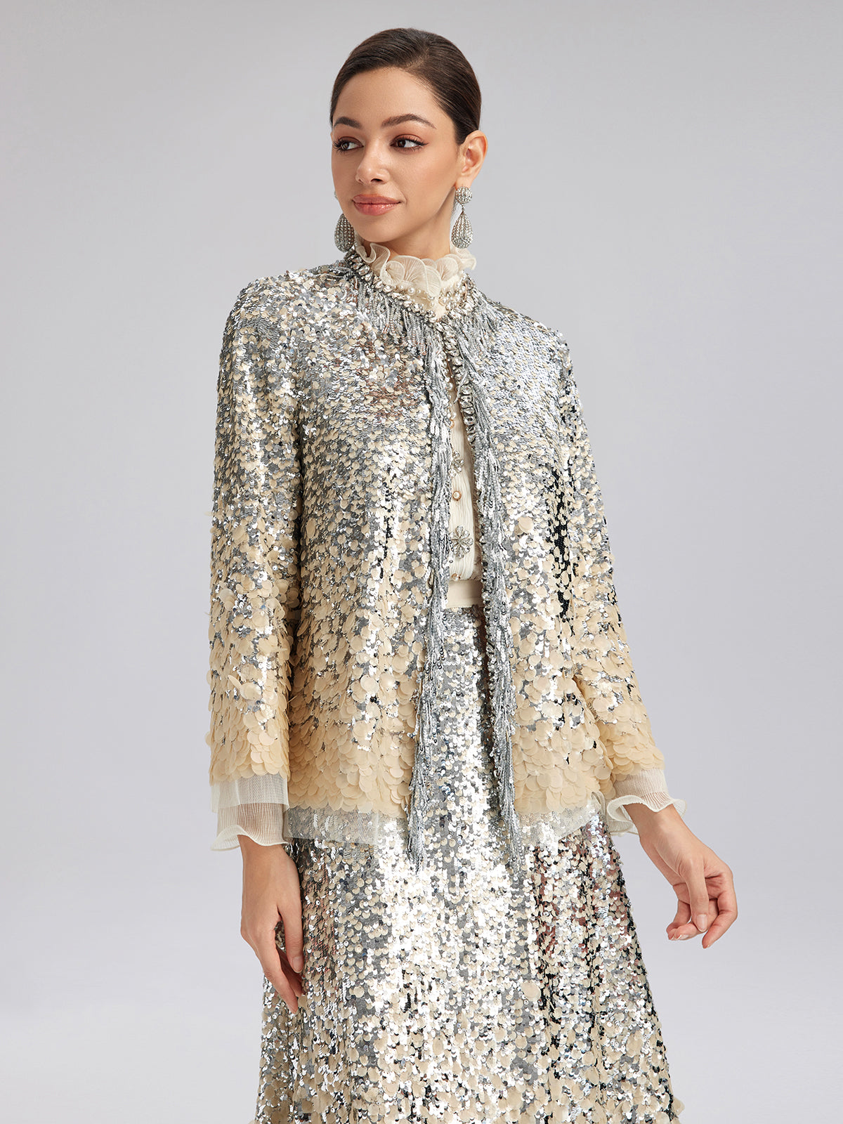Lüks Boncuklu Gölgeli Püsküllü Ceket