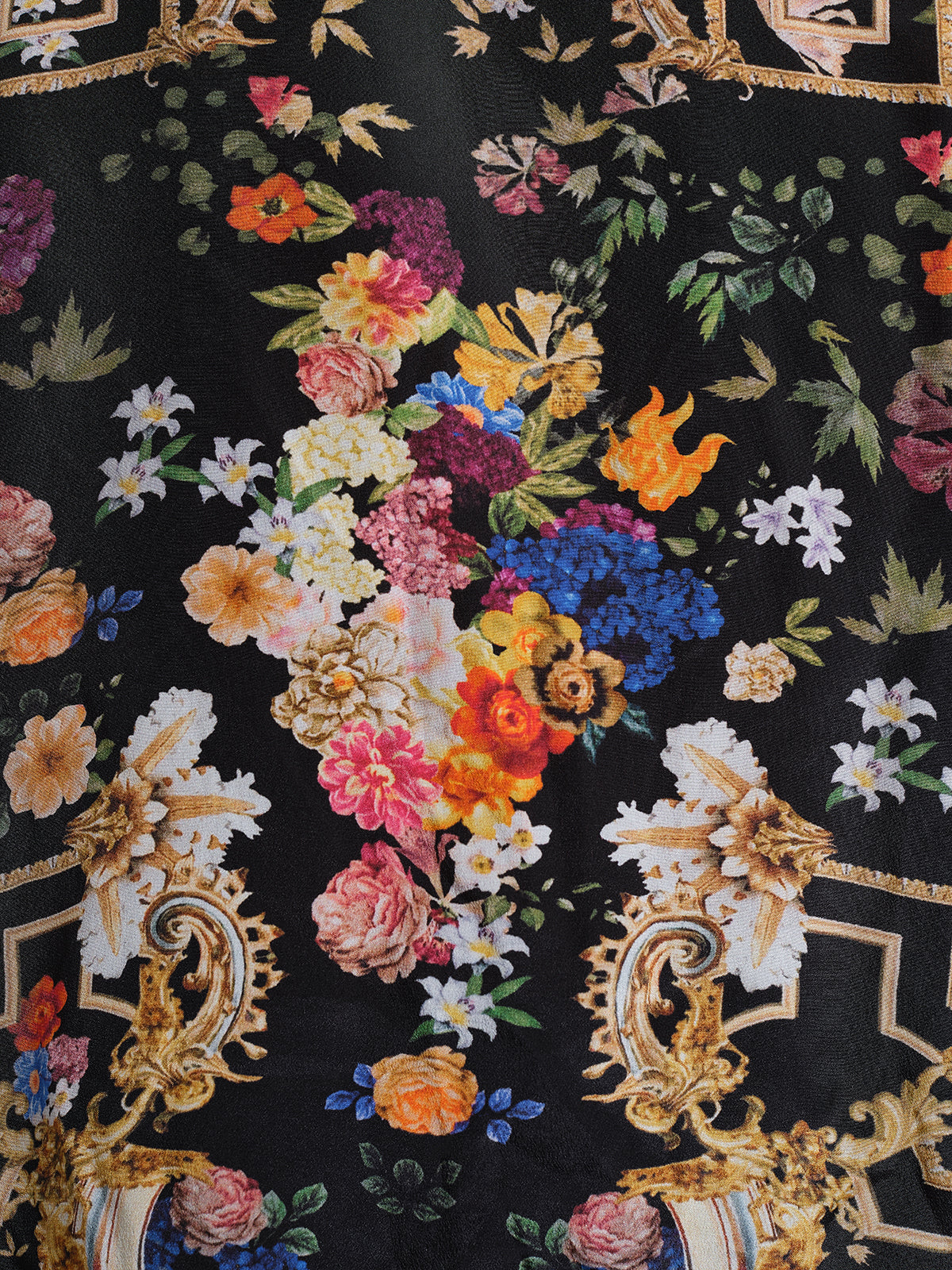 %100 İpek Çiçekli Taşlı Bluz