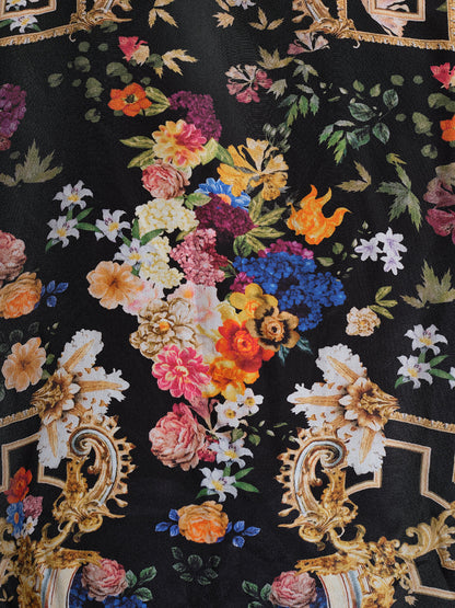 %100 İpek Çiçekli Taşlı Bluz