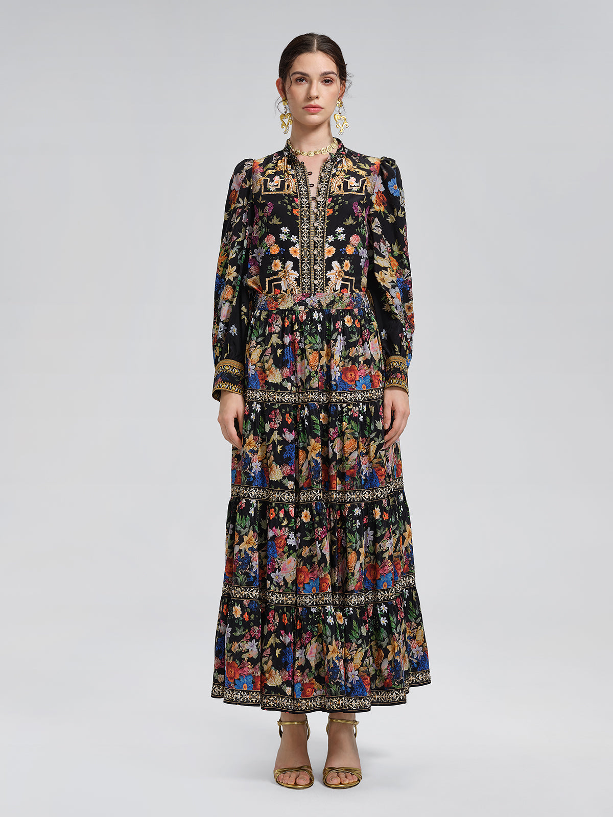 %100 İpek Desenli Taşlı Etek