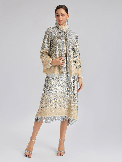 Gölgeli Pullu Püsküllü Beli Lastikli Etek