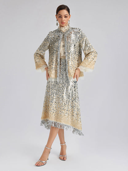 Gölgeli Pullu Püsküllü Beli Lastikli Etek