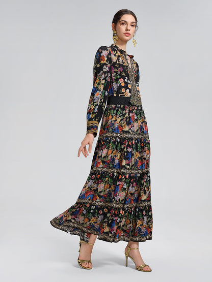 %100 İpek Desenli Taşlı Etek