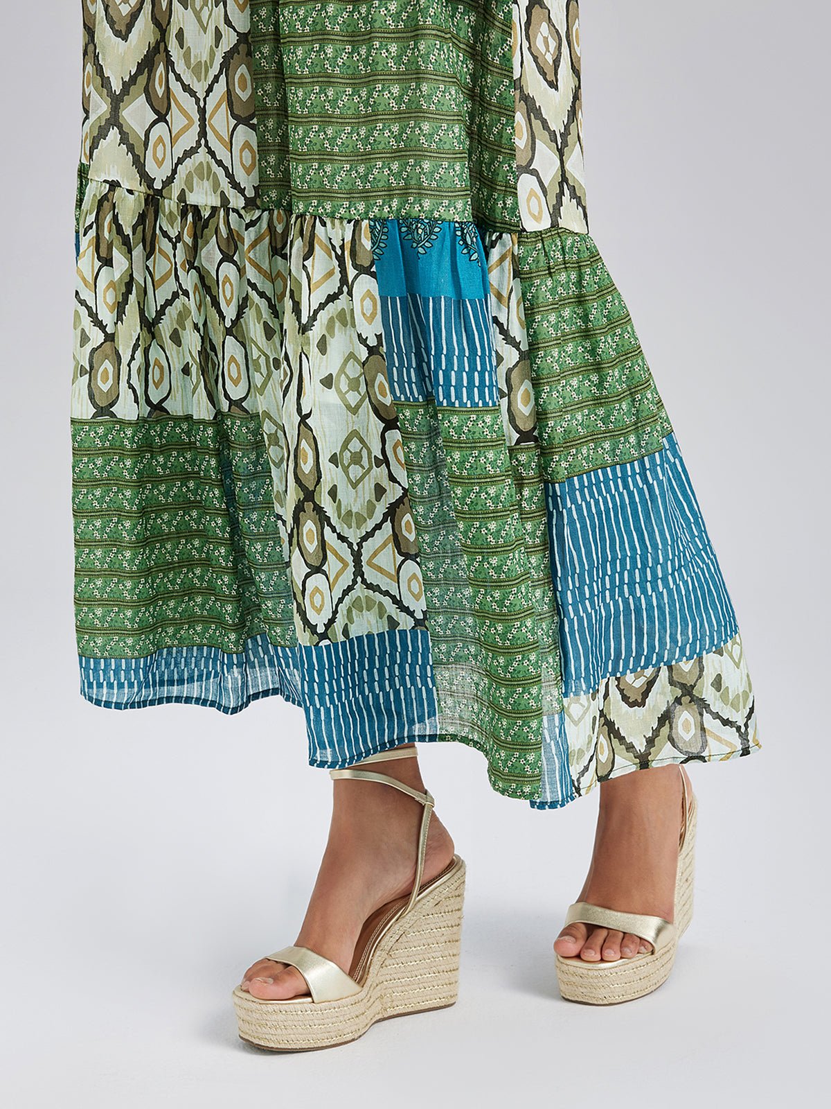 Beli Lastikli Yama İşli Keten Görünümlü Etek