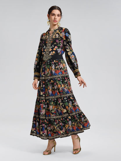 %100 İpek Desenli Taşlı Etek