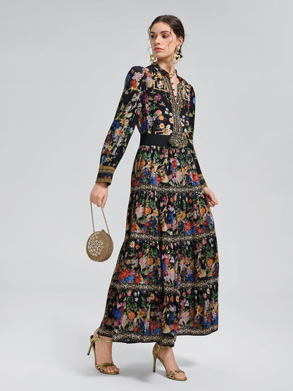 %100 İpek Çiçekli Taşlı Bluz