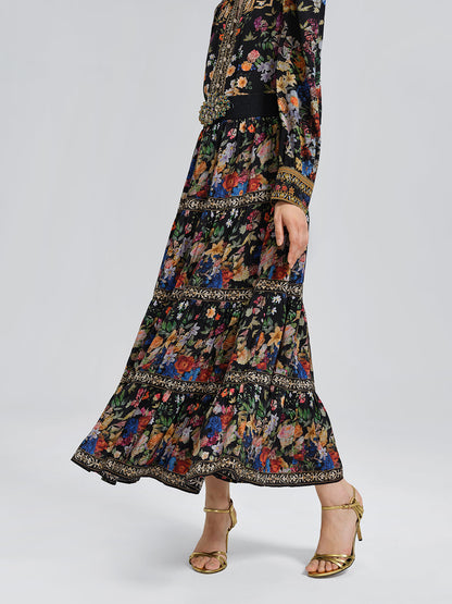 %100 İpek Desenli Taşlı Etek