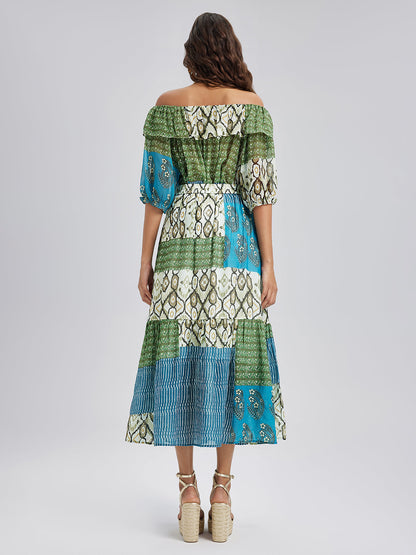 Beli Lastikli Yama İşli Keten Görünümlü Etek