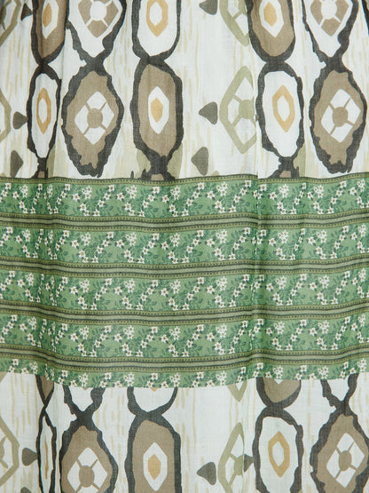 Beli Lastikli Yama İşli Keten Görünümlü Etek