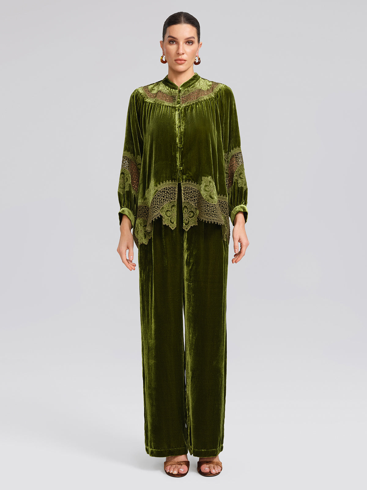 Düz Kesim Pencereli İpek Kadife Bluz