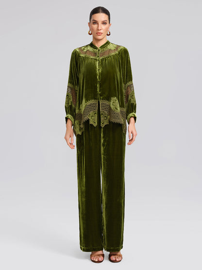 Düz Kesim Pencereli İpek Kadife Bluz