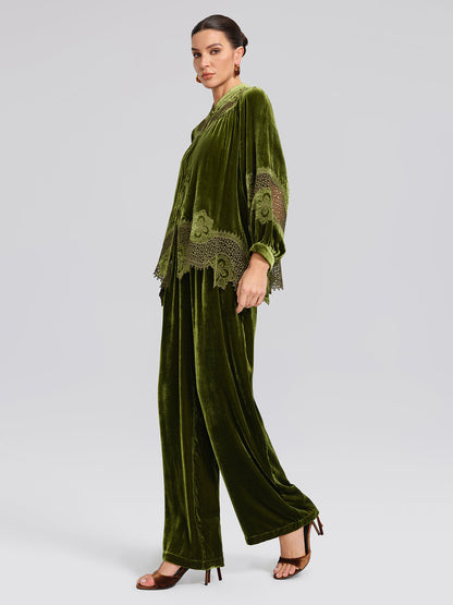 Beli Lastikli İpek Kadife Bol Pantolon