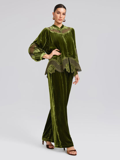 Düz Kesim Pencereli İpek Kadife Bluz