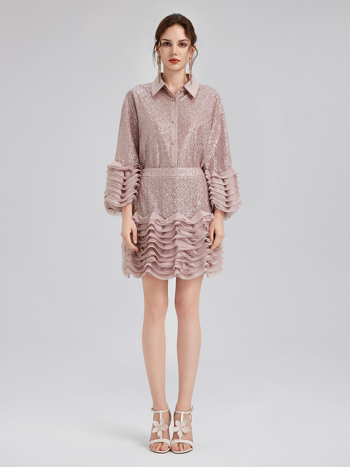 Lüks Fırfırlı Pullu Pileli Mini Etek