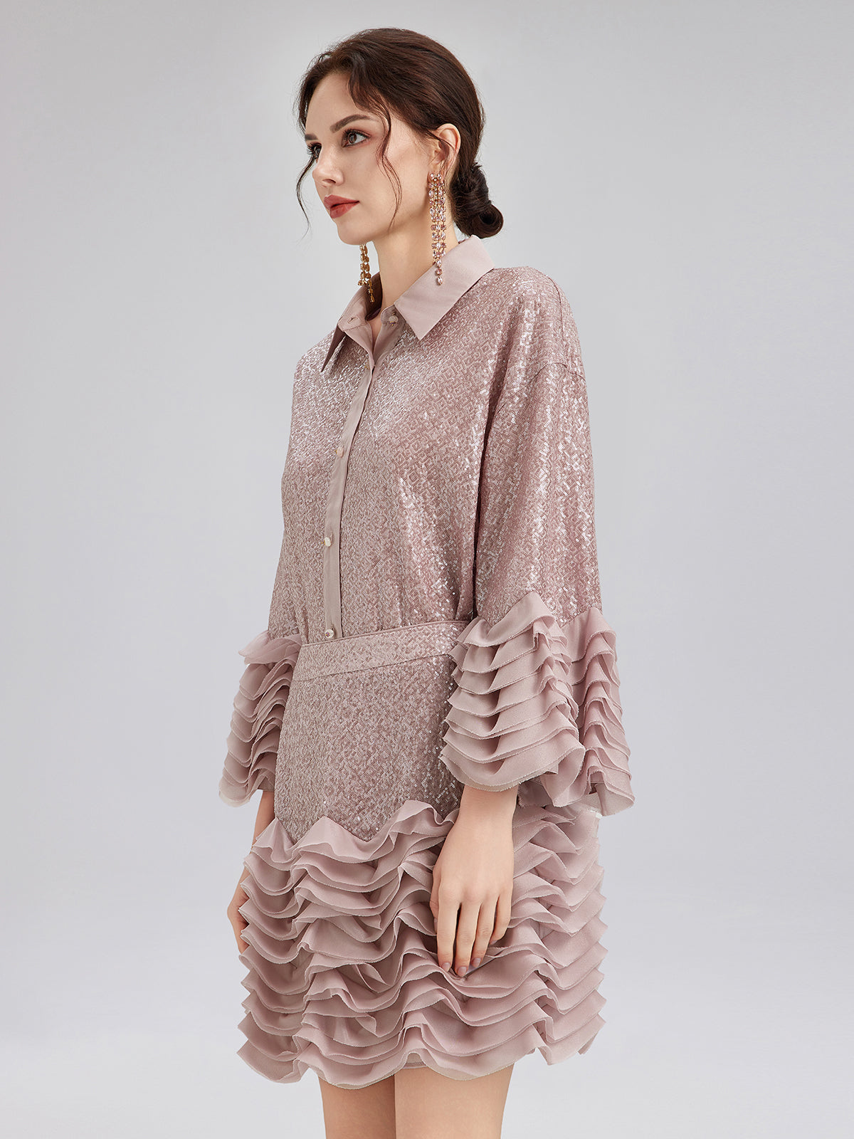 Lüks Fırfırlı Pullu Pileli Gömlek