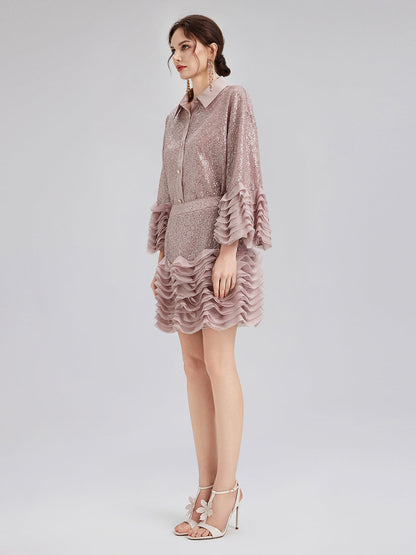 Lüks Fırfırlı Pullu Pileli Gömlek