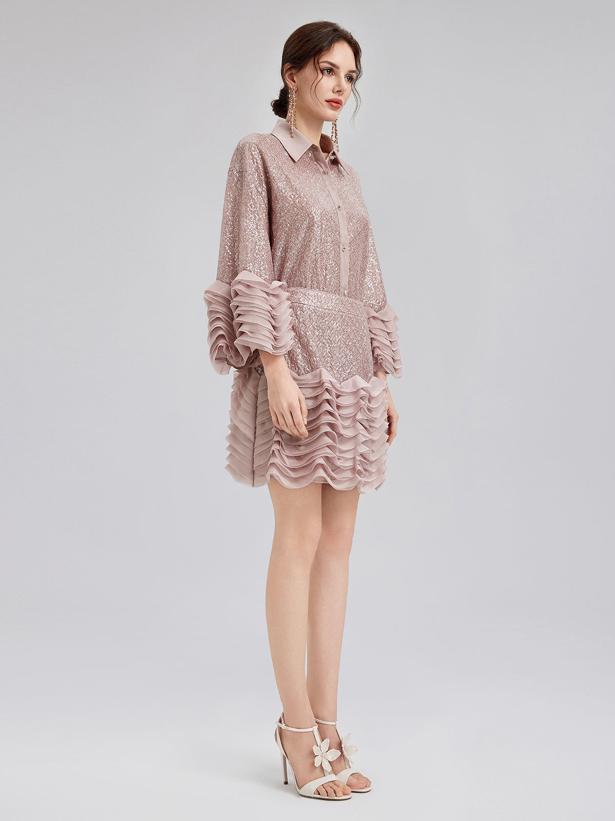 Lüks Fırfırlı Pullu Pileli Gömlek