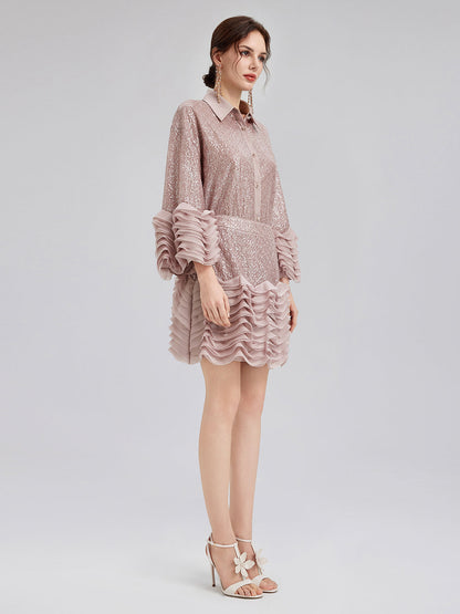 Lüks Fırfırlı Pullu Pileli Gömlek