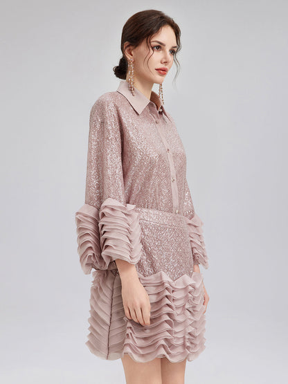 Lüks Fırfırlı Pullu Pileli Gömlek