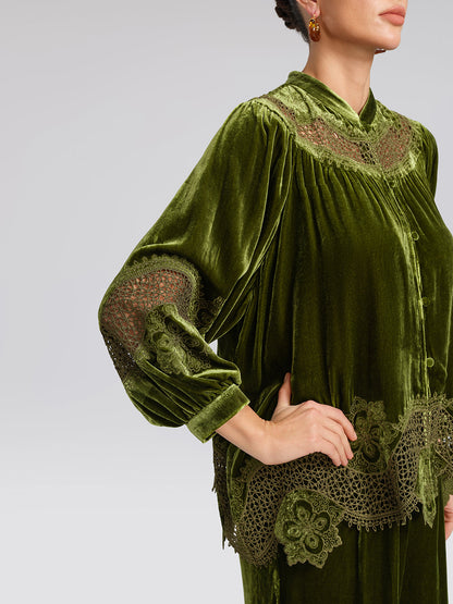 Düz Kesim Pencereli İpek Kadife Bluz