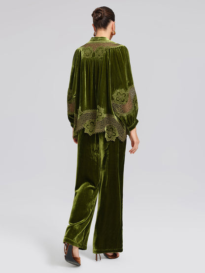 Beli Lastikli İpek Kadife Bol Pantolon