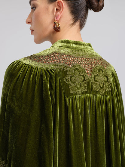 Düz Kesim Pencereli İpek Kadife Bluz