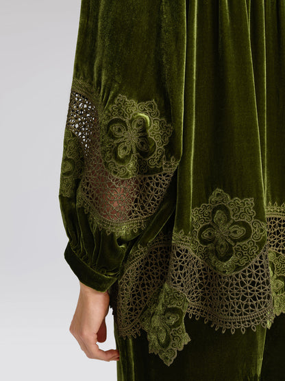 Düz Kesim Pencereli İpek Kadife Bluz