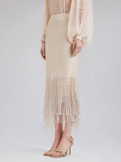 Pullu Kristal Püsküllü Yırtmaçlı Etek