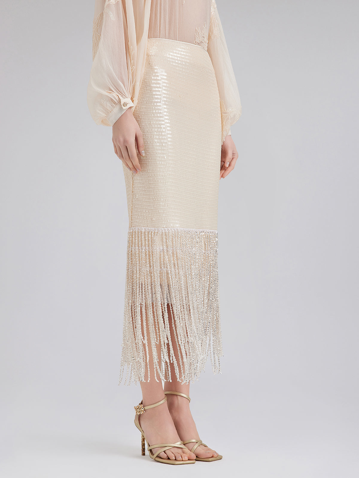 Pullu Kristal Püsküllü Yırtmaçlı Etek