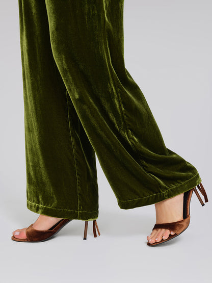 Beli Lastikli İpek Kadife Bol Pantolon