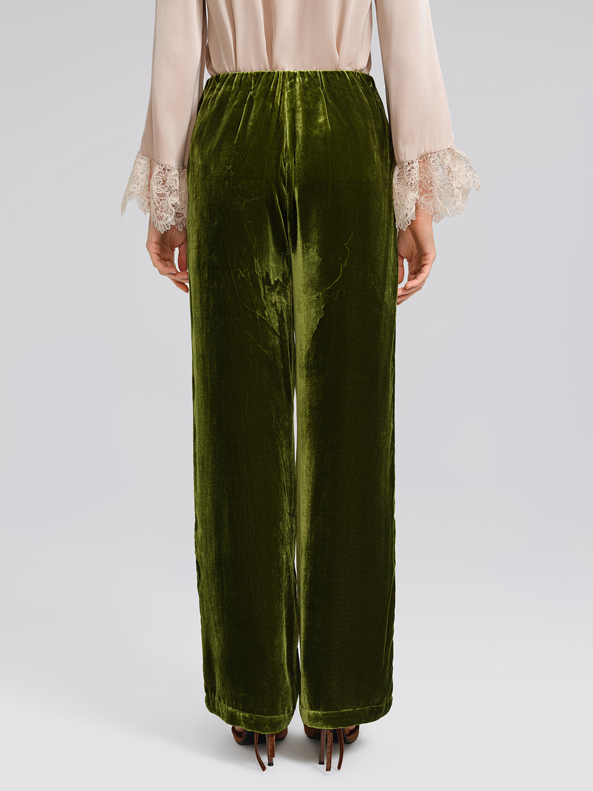 Beli Lastikli İpek Kadife Bol Pantolon