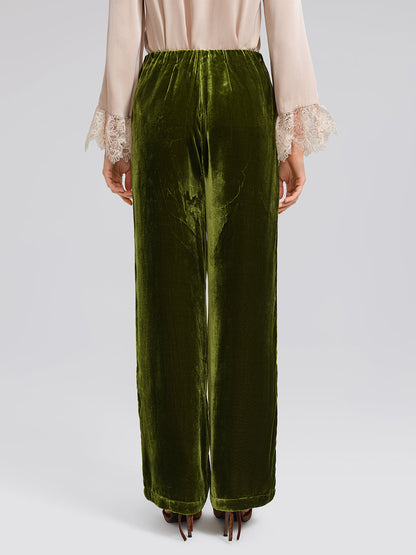 Beli Lastikli İpek Kadife Bol Pantolon