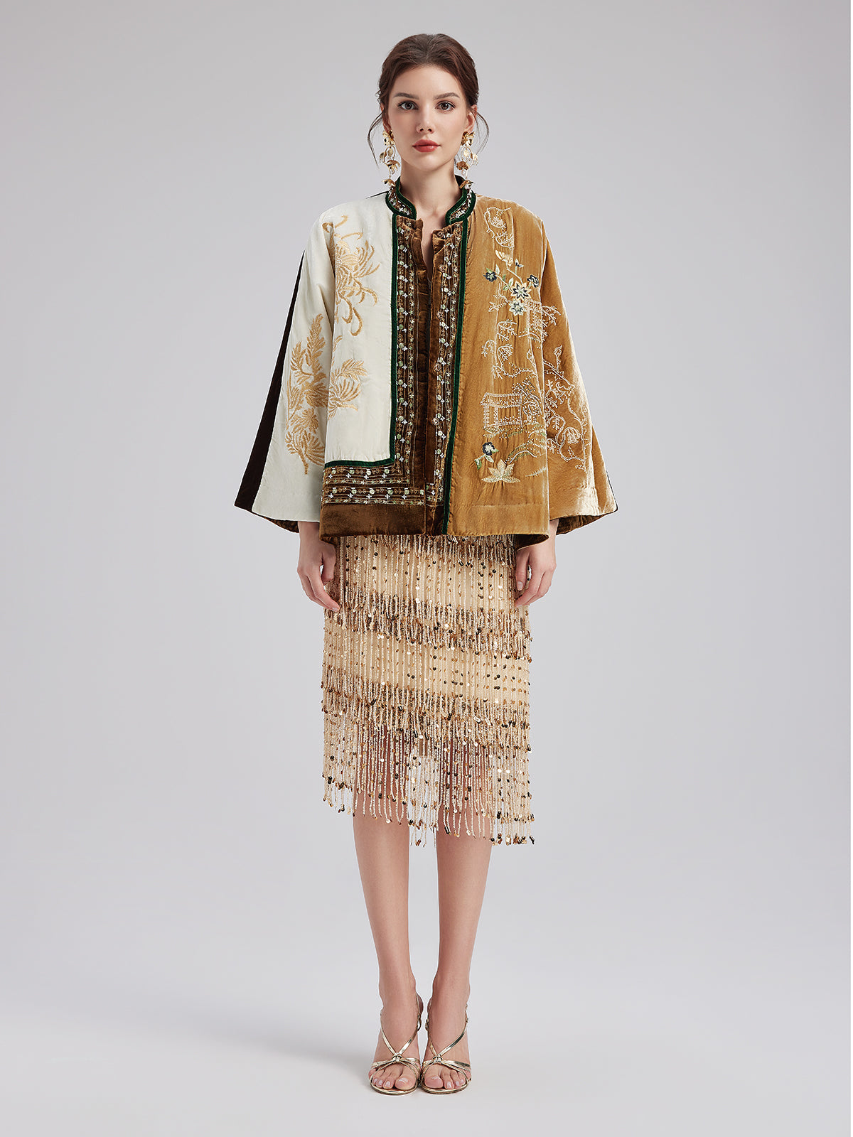 Vintage İpek Kadife Nakışlı Tüvit Etnik Ceket