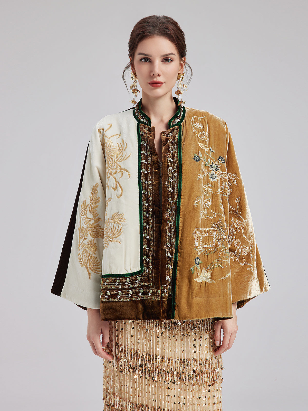 Vintage İpek Kadife Nakışlı Tüvit Etnik Ceket