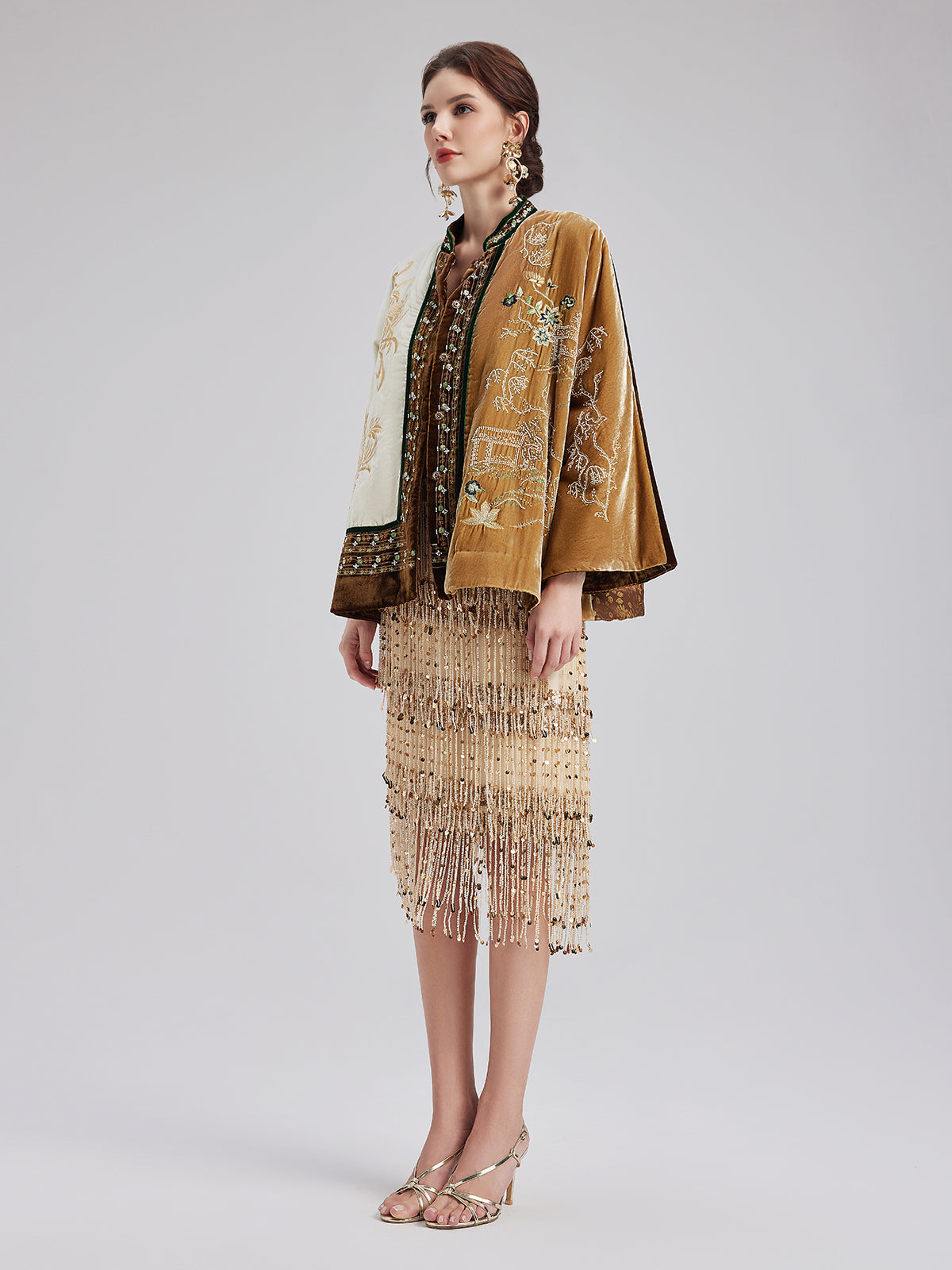 Vintage İpek Kadife Nakışlı Tüvit Etnik Ceket