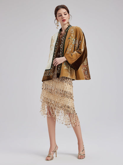 Vintage İpek Kadife Nakışlı Tüvit Etnik Ceket