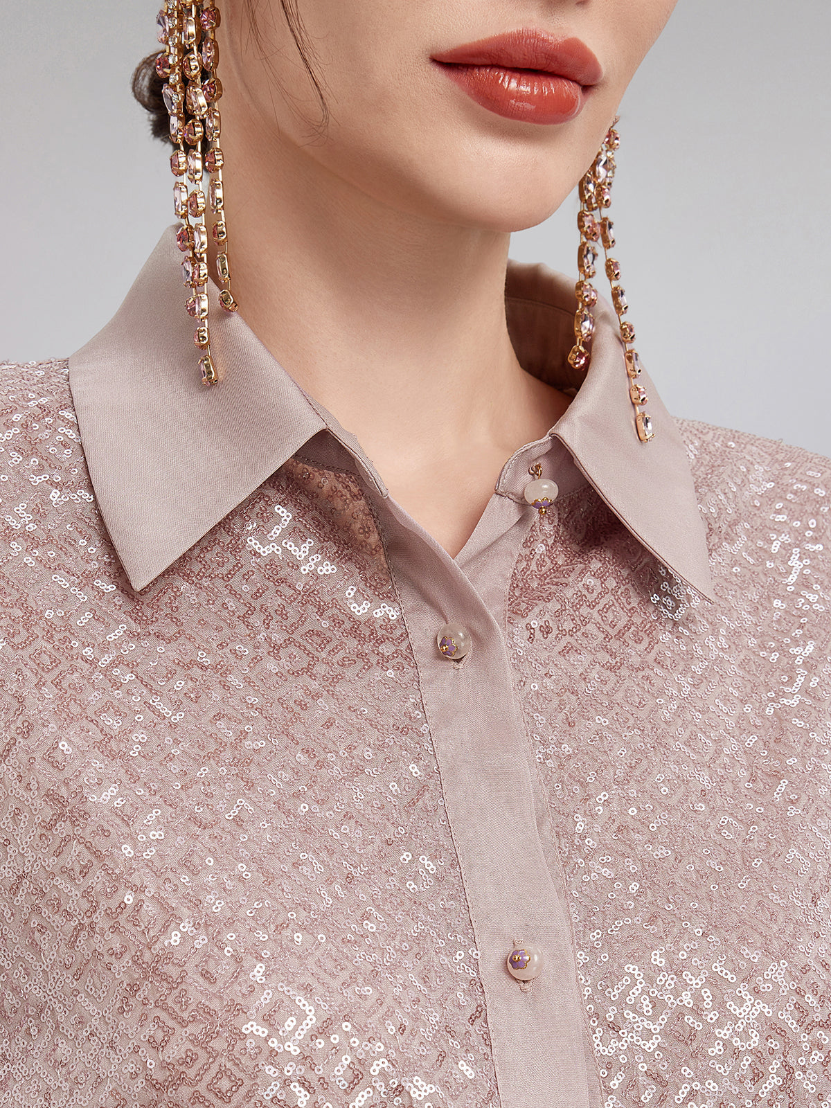 Lüks Fırfırlı Pullu Pileli Gömlek