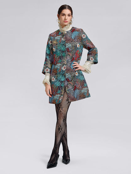 El Yapımı Çok Çiçekli Jakar Boncuklu Ceket