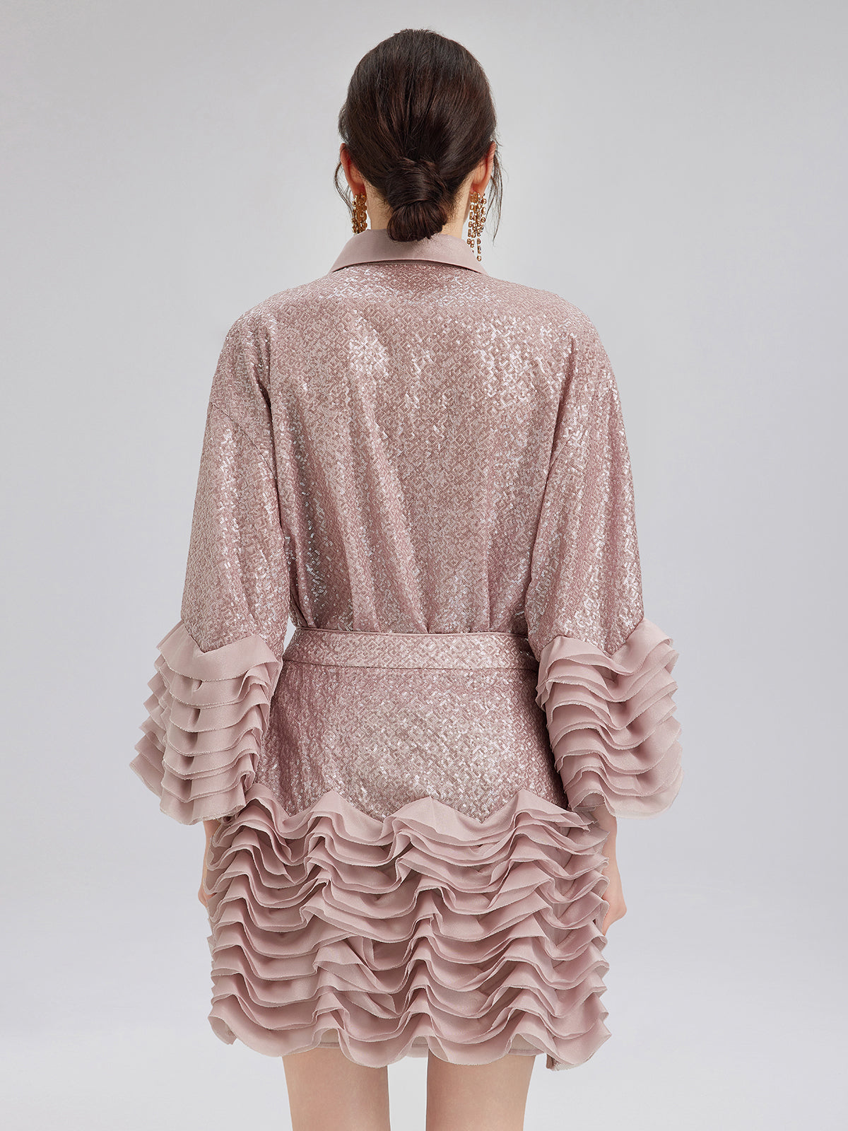 Lüks Fırfırlı Pullu Pileli Gömlek