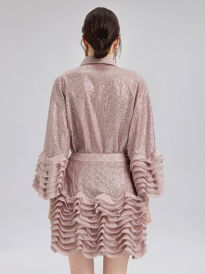 Lüks Fırfırlı Pullu Pileli Gömlek