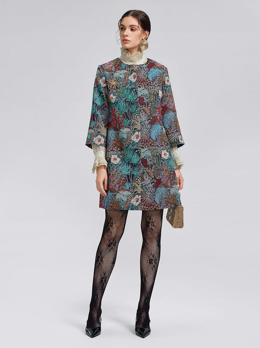 El Yapımı Çok Çiçekli Jakar Boncuklu Ceket